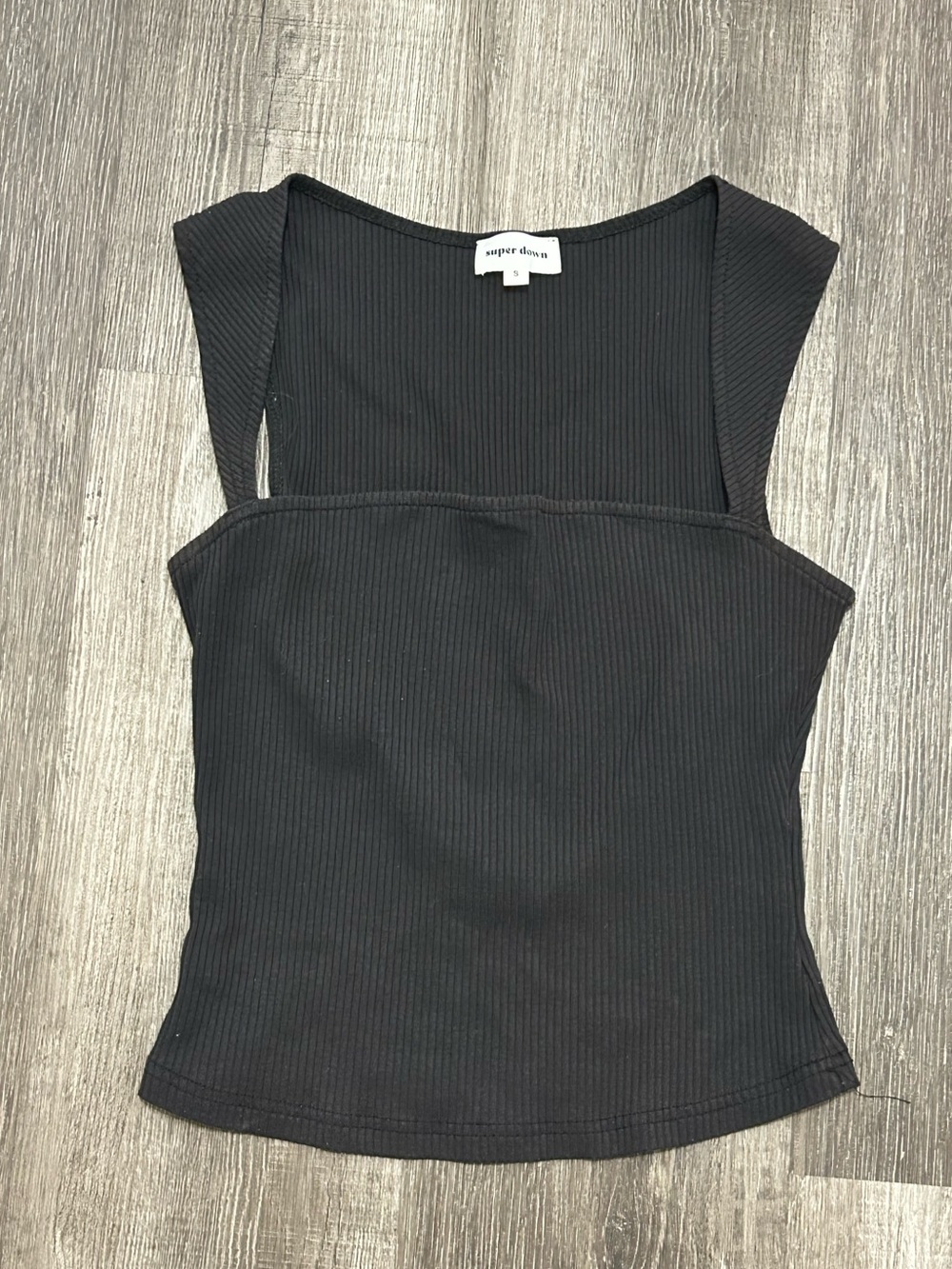 superdown Black Ribbed Square Tank with Wide Straps